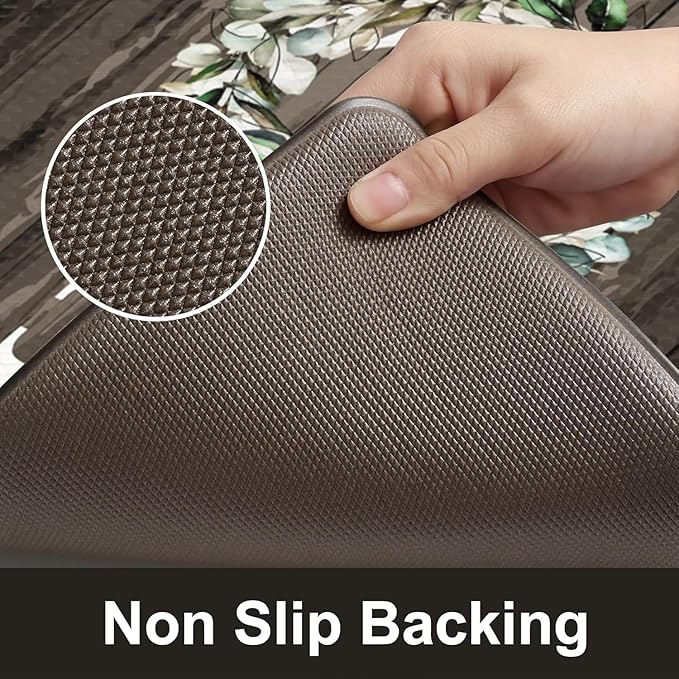 KIMODE Anti Fatigue Kitchen Mats for Floor Non Slip,Farmhouse Spring Kitchen Rugs Waterproof,Cushioned Memory Foam Carpet for Sink Laundry Office Home Doorway,20"x39",Brown