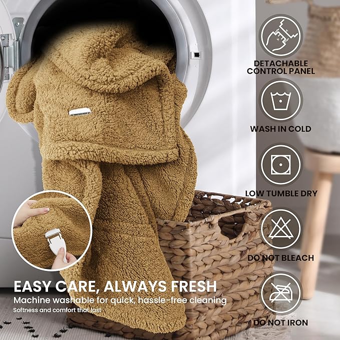 Electric Heated Blanket Queen 84x90 inches, Fast Heating w/ 10 Heat Settings & 2/4/8/10H Auto Timer, Double-Sided Sherpa, Ultra Soft & Cozy for Couch, Bed, Office, Machine Washable, Camel