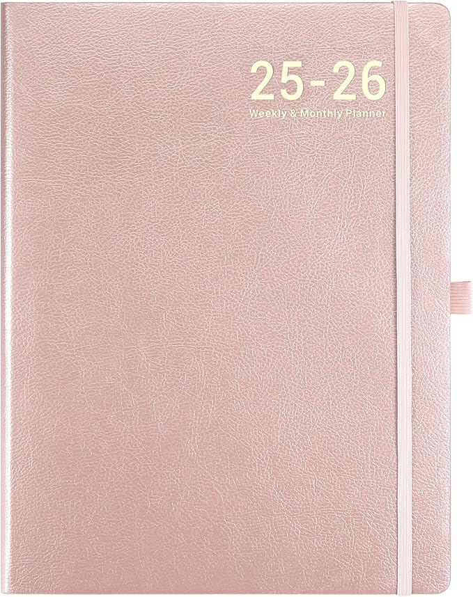 Planner 2025-2026 - JUL 2025 - JUN 2026, Academic Planner 8.5" x 11", 2025-2026 Planner Weekly and Monthly, Leather Cover Planner with Thick Paper, Back Pocket with Notes Pages - Rose Gold