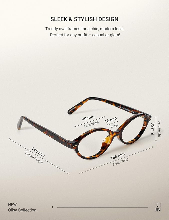 TIJN Olisa Blue Light Blocking Glasses for Women Men,Oval Glasses Frame Bluelight Glasses for Gaming/Computer/Screen