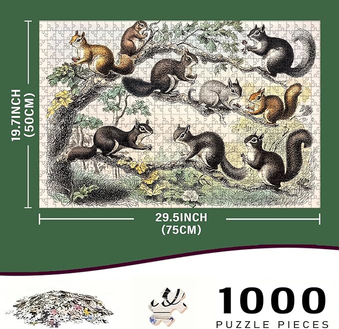1000 Piece Squirrel Wooden Puzzle Adult Jigsaw for Bar & Pub, Challenging Stress Relief Game 29.5x19.7 Inch