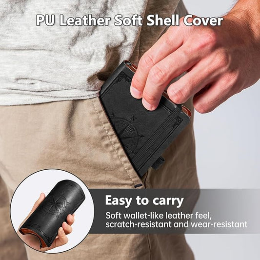 AHGXG Small Blank Pocket Journal Notebook for Men - 256 Numbered Pages B6 Mini Journal, Vintage Soft Leather Hardcover, 80gsm Paper, for Women Work Office School, 4.1'' X 5.7''- Black