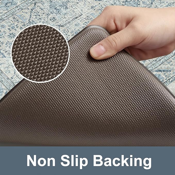 KIMODE Anti Fatigue Kitchen Mats for Floor, Boho Vintage Kitchen Rugs Sets of 2, Cushioned Kitchen Floor Mats Non Slip, Comfort Rugs for Kitchen Floor, Sink, Laundry, Desk Blue 17"x47"+17"x29"