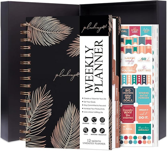 PLANBERRY Weekly Planner Premium – Undated Life Organizer & Budget Planner – Time Management, Goal Setting, to-Do List, Work-Life Balance & Habit Tracker – 6.9″ x 8.5″ (Onyx Black)