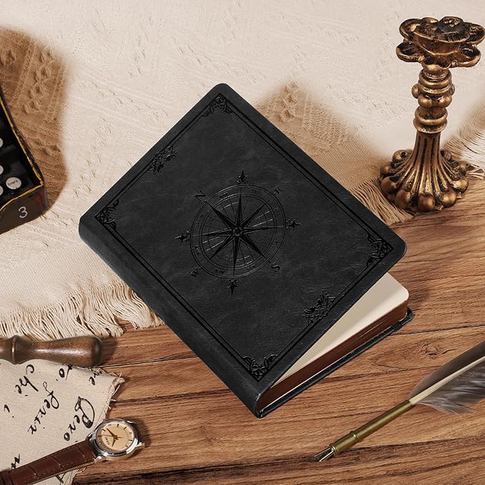 AHGXG Thick Journal Dotted Notebook for Men - 320 Numbered Pages A5 Notebook for Writing, 100gsm Dot Paper, Vintage Leather Hardcover, for Women Work Office School, 5.75'' X 8.38''- Black