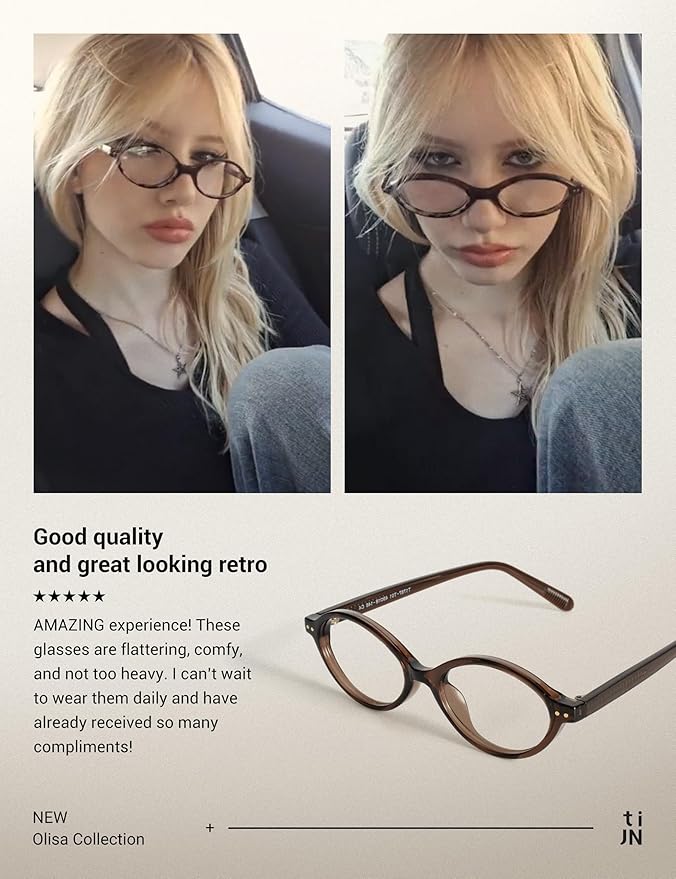 TIJN Olisa Blue Light Blocking Glasses for Women Men,Oval Glasses Frame Bluelight Glasses for Gaming/Computer/Screen