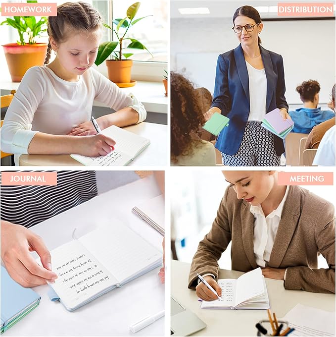 feela 3 Pack Pocket Small Notebook Journals, Mini Cute Hardcover College Ruled Notepad Women Office Supplies, with 3 Black Pens, 3.5”x 5.5”, A6, Pastel Colors, Light Blue, Light Purple, Light Green