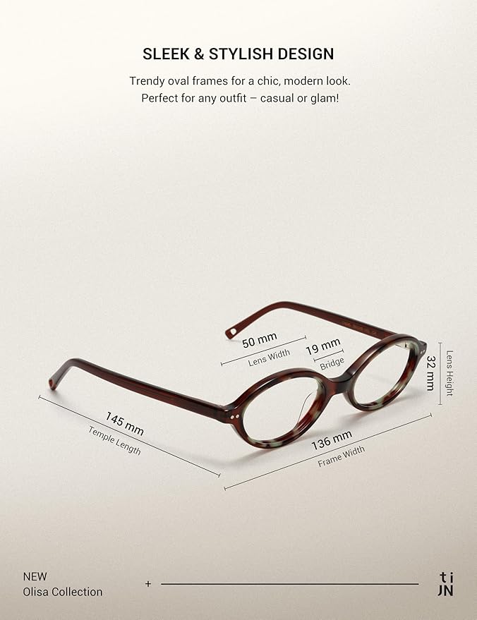 TIJN Olisa Blue Light Blocking Glasses for Women Men,Oval Glasses Frame Bluelight Glasses for Gaming/Computer/Screen