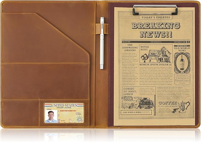 Jack&Chris Leather Portfolio, A4 Document Folder Legal Pad Padfolio, Professional Writing Letter Notepad Clipboard Sleeve Organizer, Resume Folio Binder for Men&Women,JC1823
