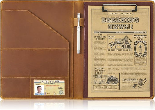 Jack&Chris Leather Portfolio, A4 Document Folder Legal Pad Padfolio, Professional Writing Letter Notepad Clipboard Sleeve Organizer, Resume Folio Binder for Men&Women,JC1823