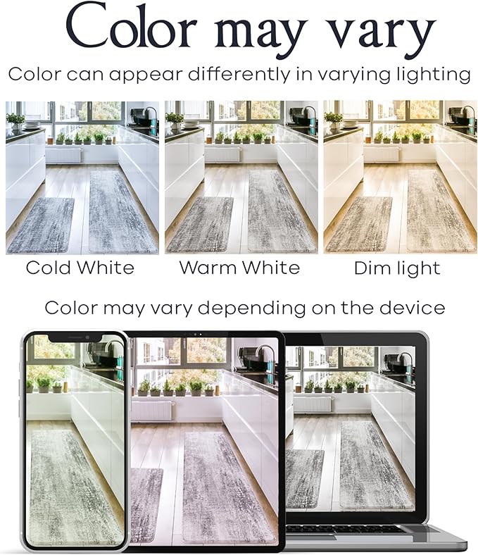 Anti-Fatigue Kitchen Mat Set – 2-Piece Memory Foam Cushioned Mats for Standing – Pewter, 18×30 & 18×60, 0.4 in Thick, Waterproof, Non-Slip – Homergy