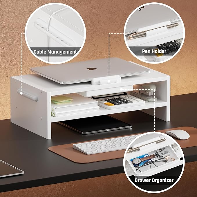 Adjustable Wood Laptop Stand, Ergonomic Height Angles Computer Stand, Riser Holder Notebook Stand for Desk Compatible with Air, Pro, Dell, HP, Lenovo More 10-17.3" Laptops, White