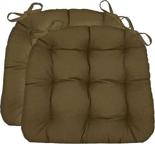 Barnett Home Decor Dining Chair Cushions with Ties – Size Medium 16.5 x 18 - Latex Foam Fill, 100% Cotton, Machine Washable Chair Pads for Kitchen Chairs, Made in USA (Cotton Duck Brown/Pack of 2)