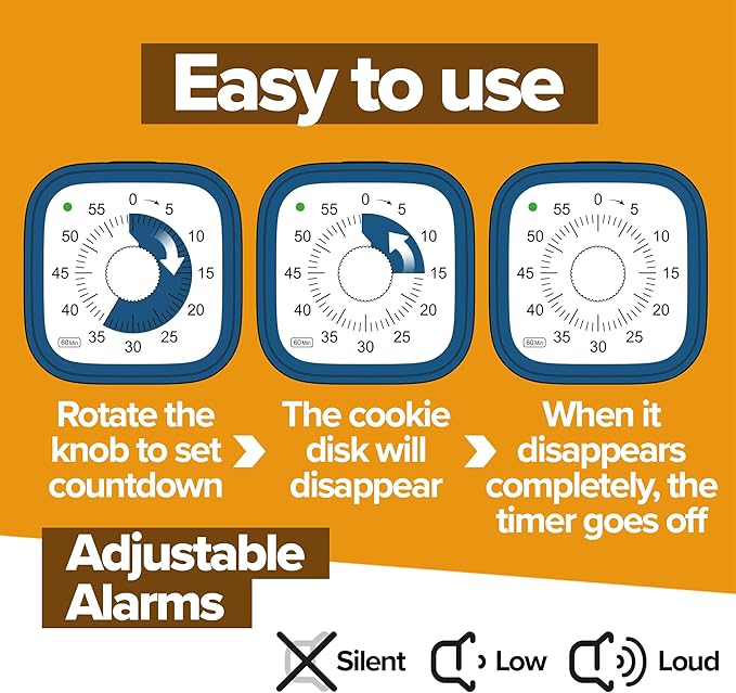 Visual Timer for Kids – Cookie Monster Clock - Silent Time Management – 60 Minute Countdown – Focus and Productivity Tool – for Classroom, Toddlers, Study, Toothbrush – Fun Design – Adjustable Alarms