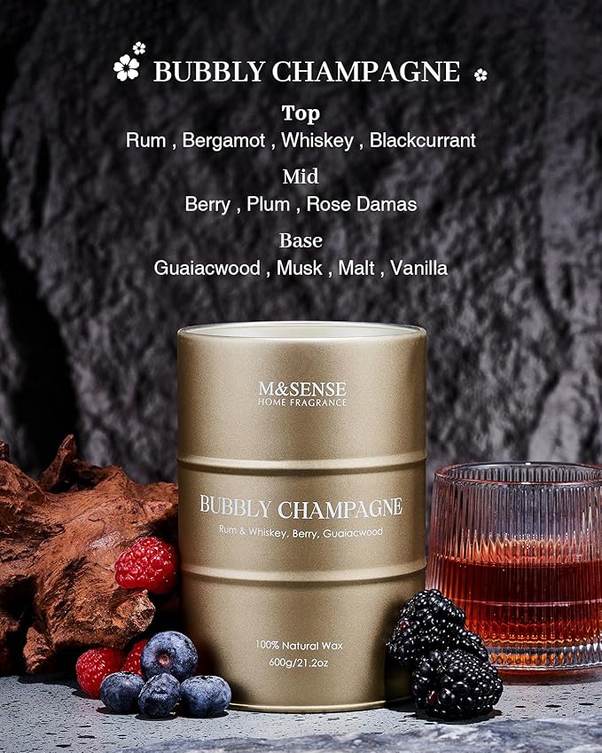M&SENSE Bubbly Champagne Large Candles for Home Scented, Candles Gifts for Women & Men, Natural Soy Candles, House Warming Gifts New Home, 120 Hours Long Burning, 21.2 oz