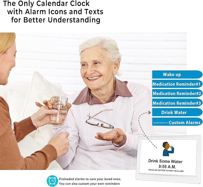 11.5 Inch Extra Large Digital Talking Clock with 19 Alarms, Auto DST, Talking Time, 20 Custom Reminders, 10-Level Auto Dimmer, Day Date Calendar Clock for Seniors Dementia Alzheimers', with Remote