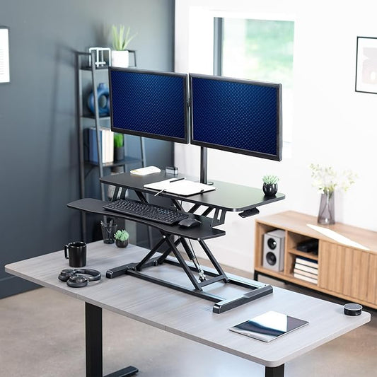 VIVO Height Adjustable 36 inch Standing Desk Converter with Dual 13 to 30 inch Monitor Stand, Sit Stand Monitor Mount and Desk Riser, Black, DESK-V036K-M2