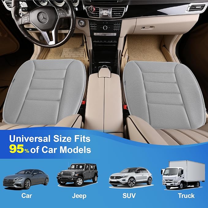 Car Seat Cushion, Driver Cushion with Comfort Memory Foam & Non-Slip Rubber Bottom, Car Seat Pad Works with 95% of Vehicles and Office Chair or Home - 4D Dark Grey