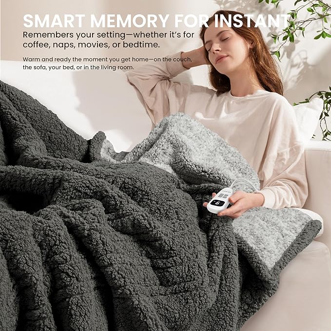Electric Heated Blanket King 90x100 inches, Fast Heating w/ 10 Heat Settings & 2/4/8/10H Auto Timer, Double-Sided Sherpa, Ultra Soft & Cozy for Couch, Bed, Office, Machine Washable