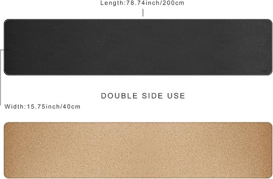 Vyaaa 78.7"x15.7" PU Leather & Cork Large Desk Mat (Black) - XXL Extended Mouse pad, Reversible Desk Protector, Non-Slip Computer Desk pad for Office, Gaming, Home