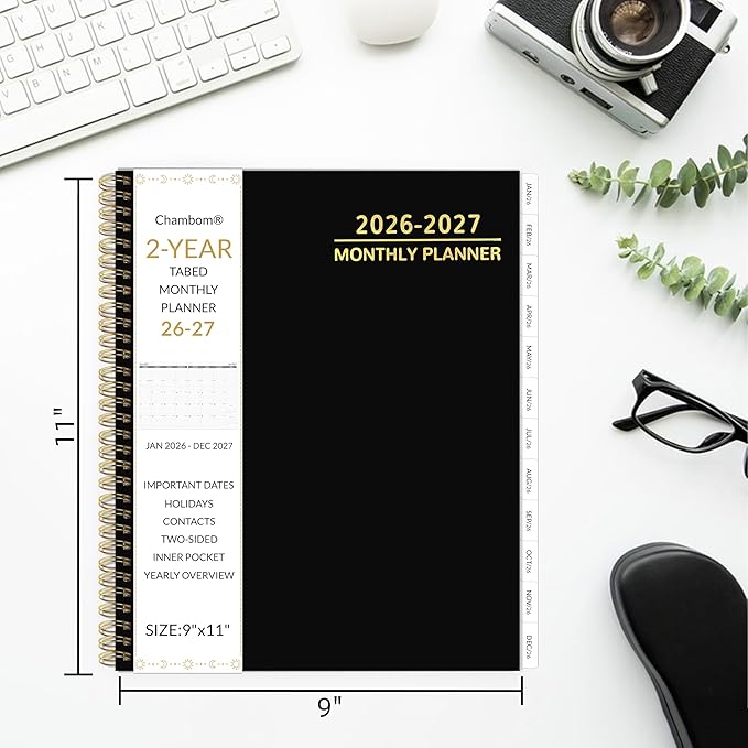 2026-2027 Monthly Planner 2 Year Monthly Planner/Calendar 2026-2027, 24 Months Calendar Planner Jan 2026 – Dec 2027, 9" x 11", Tabs, Double-Side Pocket, Holidays, Thick Paper