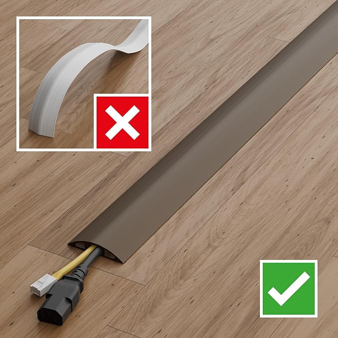 D-Line 30ft Floor Cord Cover, Floor Cable Protector, Extension Cord Cover, Protect Wires & Prevent Cable Trips, Cable Management Solution - Cord Cavity = 0.63" (W) x 0.31" (H) - Brown