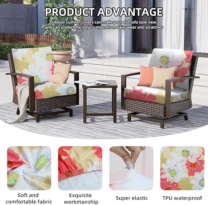 8Pcs Outdoor Cushions Covers Waterproof, Patio Cushion Covers, Stretch Cushion Covers Replacement,Cushion Slipcovers, Furniture Cushion Covers (Sakura, 8PCS-Print)