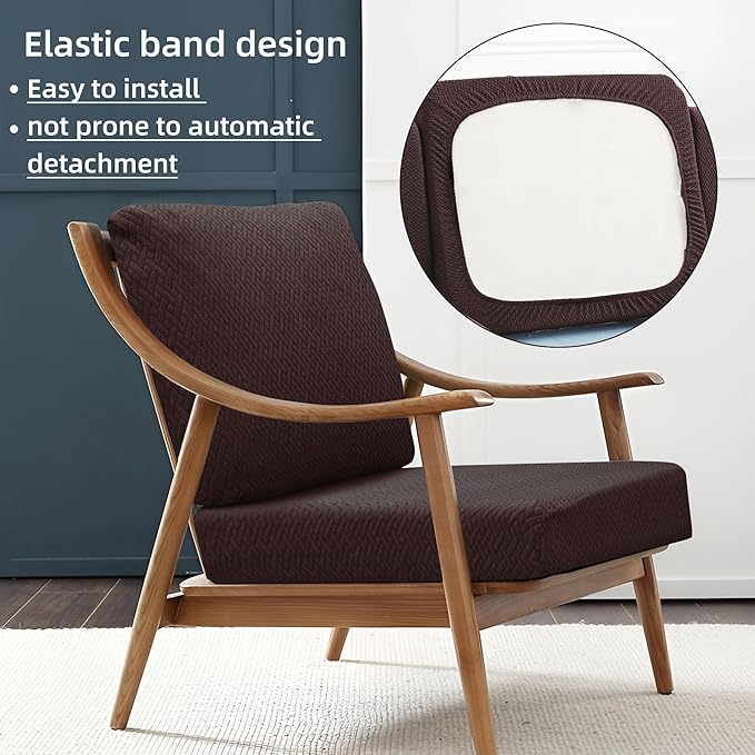 8Pcs Stretch Patio Cushion Cover Outdoor Cushion Cover Replacement Slipcovers Outdoor Cushion Covers Thick Jacquard Textured Twill Fabric Porch Patio Furniture Protector(Coffee，Cover，Only)