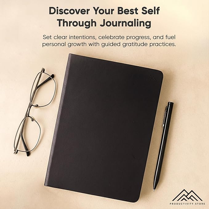 PRODUCTIVITY STORE Gratitude & Self-Care Journal - Guided Mindfulness & Mental Health Journal All-in-One with Prompts for Self Discovery - Daily Journal for Men & Women (A5, Black)