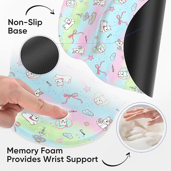 RICHEN Ergonomic Mouse Pad with Wrist Support,Non-Slip Rubber Base for Computer Laptop & Mac,Lightweight Rest for Home,Office & Travel (Dogs)