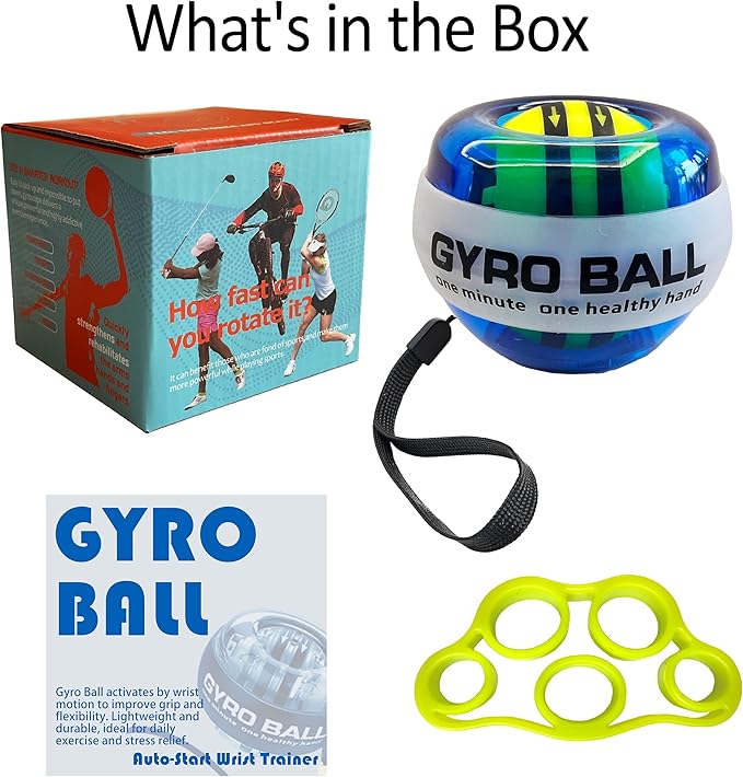 Auto-Start Gyro Ball Wrist Trainer – No Counter Grip Strengthener with Finger Band for Hand & Forearm Exercise – Stress Relief Spinner for Office, Rehab & Fitness