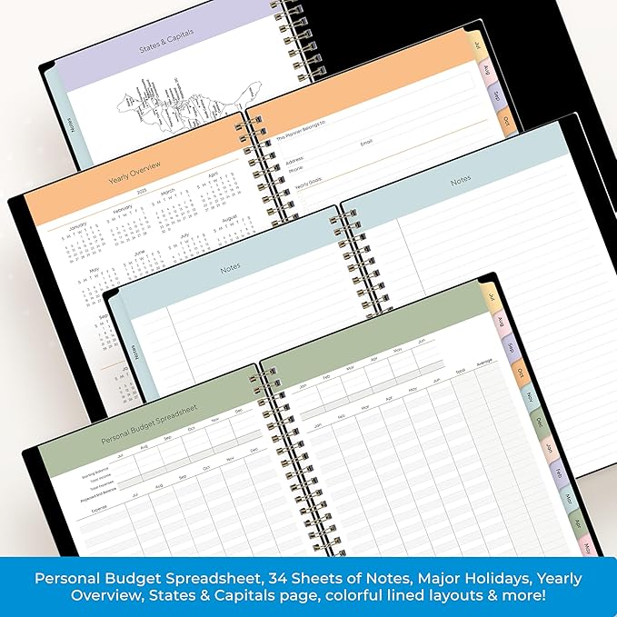 Blue Sky 2025-2026 Academic Year Weekly and Monthly Planner Calendar, July 2025 - June 2026, 12-Month, 5.8" x 8.6", Flexible Cover, Wirebound, Laminated Tabs, Storage Pocket, Black
