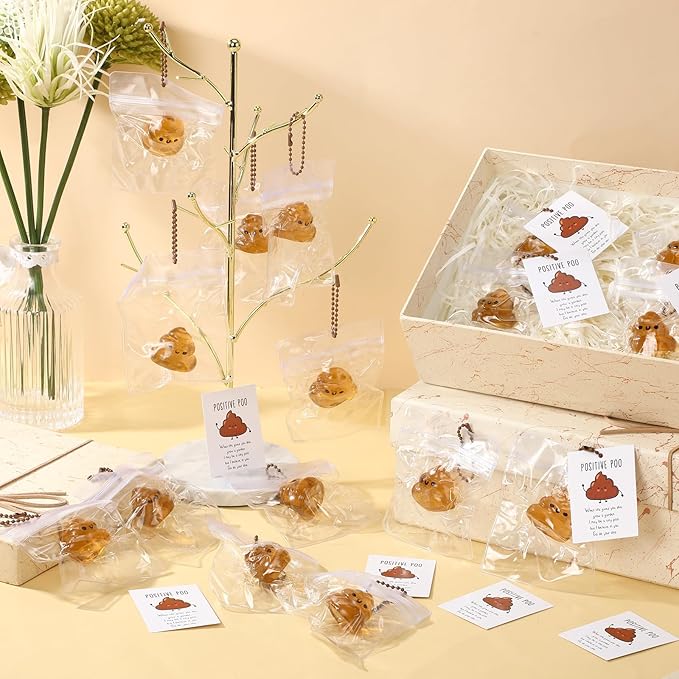 Wettarn 24 Sets Poop Gifts Inspirational Stress Balls with Support Card Positive Stress Relief Prank Poop Ball Appreciation Gifts for Teacher Employee Coworkers