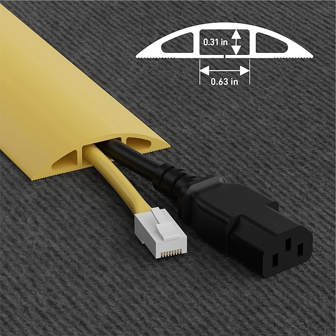 D-Line 6ft Floor Cord Cover, Floor Cable Protector, Extension Cord Cover, Protect Wires & Prevent Cable Trips, Cable Management Solution - Cord Cavity = 0.63" (W) x 0.31" (H) - Safety Yellow