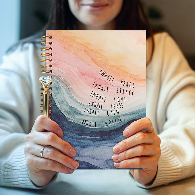 Inhale Exhale Mental Health Spiral Notebook 5.5x8.3, Therapy Journal for Mental Health, Watercolor Abstract Aesthetic Notebooks for Note Taking
