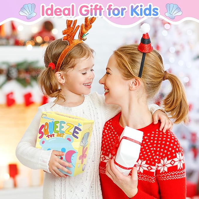 Fidget Squeeze Toys Set 5PCS, Squishies Sensory Toys Includes Penguin Starfish Seashell Flower Butterfly for Stress Relief, Sticky Toys Party Favors Birthday for Kids Teens