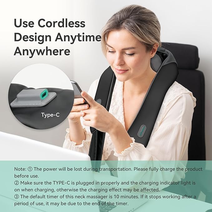 Snailax Cordless Neck Shoulder Massager with Soothing Heat, Upgarded 4D Deep Tissue Kneading, Shiatsu Back Massager Pillow for Neck, Traps, Back, Gifts for Men Women Mom Dad