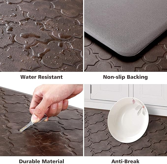 WISELIFE Kitchen Mat Cushioned Anti Fatigue Floor Mat,20"x32", Thick Non Slip Waterproof Kitchen Rugs and Mats,Heavy Duty Foam Standing Mat for Kitchen,Floor,Home,Desk,Sink, Brown