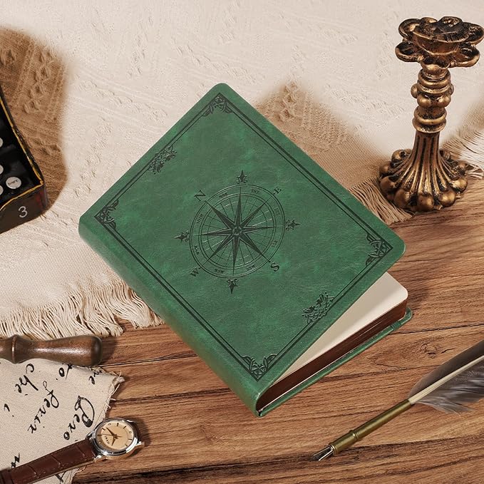 AHGXG Thick Journal Lined Notebook for Men - 320 Numbered Pages A5 College Ruled Notebook for Writing, 100gsm Paper, Vintage Leather Hardcover, for Women Work Office School, 5.75'' X 8.38''- Dark Green