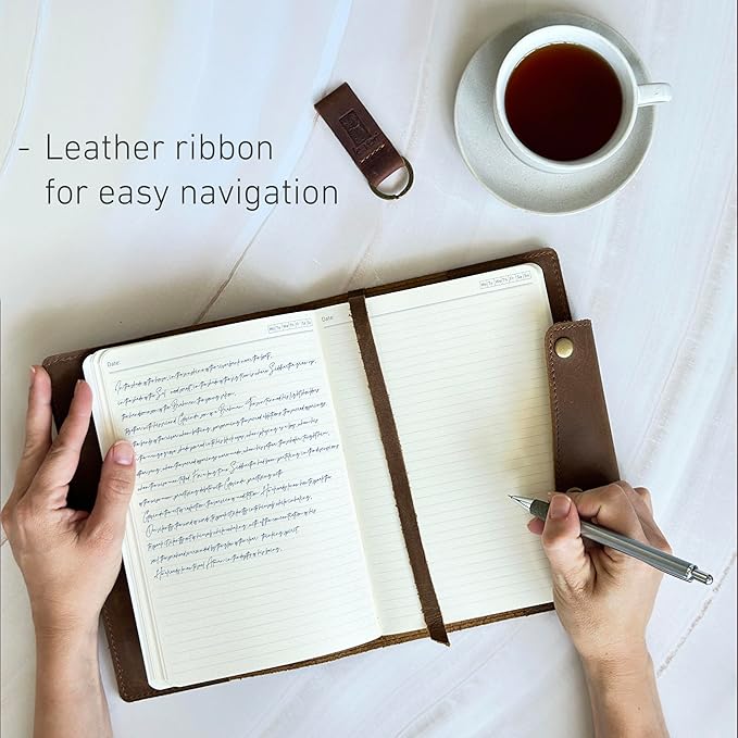 Albero Genuine Leather Journal – A5 Refillable Premium Writing NoteBook, 5x8 Cover, 360 Pages (100 GSM), Professional Organizer for Men and Women, Lined Daily Journal, Handmade Leather Note book
