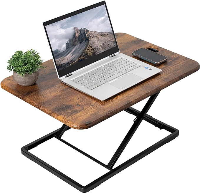 VIVO Ultra-Slim Single Top Height Adjustable Standing Desk Riser, Compact Sit Stand Desktop Converter for Monitor or Laptop, Rustic Vintage Brown, DESK-V001JN