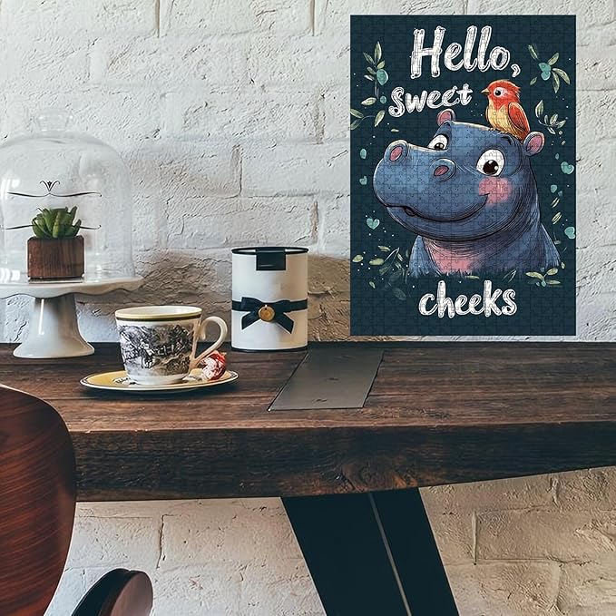 1000 Piece Wooden Jigsaw Puzzle Hippo Bathroom Adults & Kids Difficult Brain Teaser for Family Fun & Quiet Entertainment 29.5x19.7 Inch