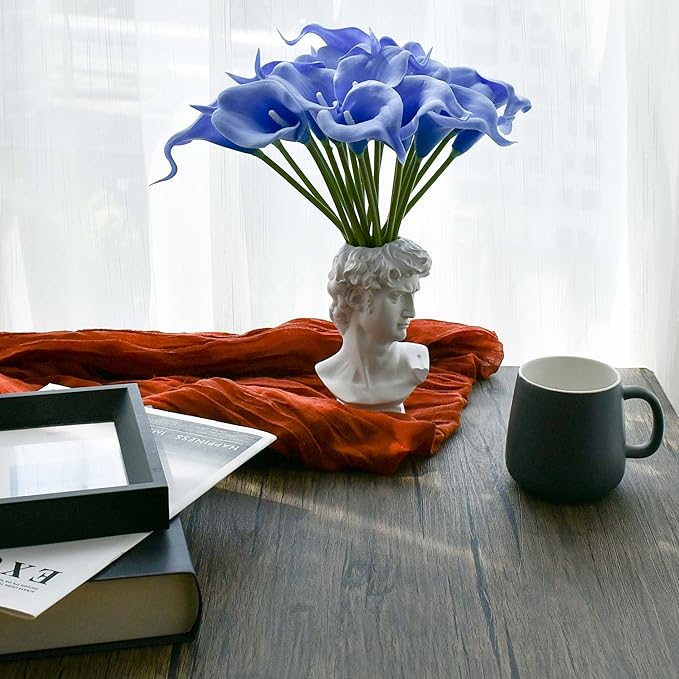 Mandy's PU Light Blue Calla Lily Artificial Flowers 20 Stems 13.5in Faux Realistic Centerpiece DIY Bridal Bouquet Home Décor