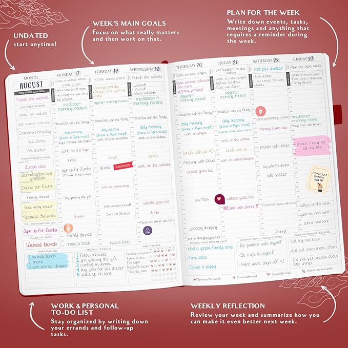 Legend Planner PRO Hourly Schedule - Weekly & Daily Organizer with Time Slots. Appointment Book Journal for Work & Personal, A4 (Wine Red)