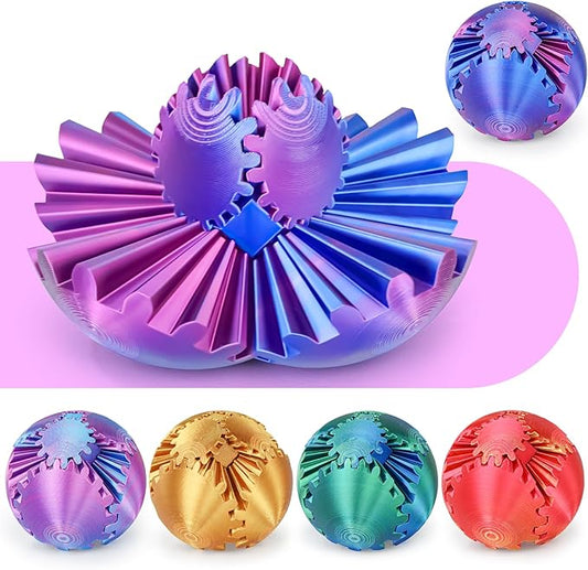 Gear Ball 3D Printed Cube Fidget Toy,Gear Sphere Fidget Toys,Sensory Toys for Stress and Anxiety Relief, Desk Toy Fidget Spinners,Stocking Stuffers for Adults & Kids Gift(Purple Blue, 3.1 Inch)