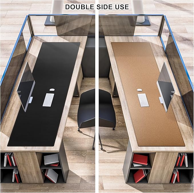 MAIDERN 59”x 19.6” Leather Desk Pad, Large Desk Mat, Reversible Cork & Leather Large Mouse pad for Desk, Waterproof Computer Desk Pad for Gaming Home Office (Black) …
