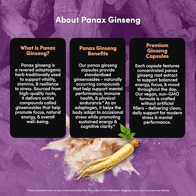 Panax Ginseng Peak 500 mg - Supports Mental Clarity, Energy & Focus - Panax Ginseng Steam & Leaf Extract Supplement for Women & Men - Vegan, Gluten Free, Dairy Free, Non-GMO - 30 Capsules