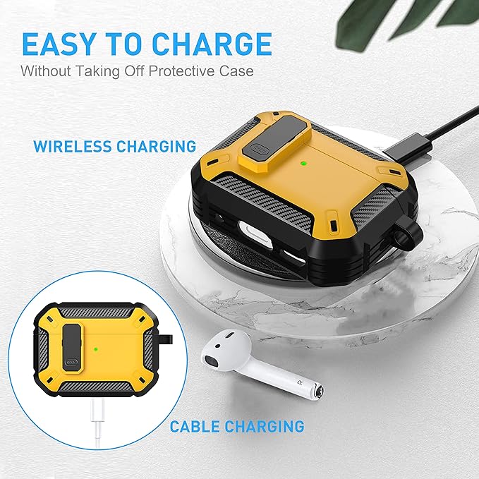 Maxjoy AirPods Pro 2nd/1st Generation Case Cover with Lock, AirPods Pro 2 Protective Case with Keychain Compatible with Apple AirPod Pro2 2023 USB C Cable 2022 Lightning Cable/ Pro1 2019, Yellow