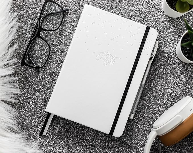 Black Paper Bullet Dotted Journal Notebook | B5 Starry Night by Scribbles That Matter | Free white gel pen | 160gsm Blackout no-bleed dot grid paper | For Men and Women | 7 x 10 in | White