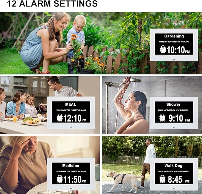 7 Inch Dementia Clock,Digital Calendar Clock with Day and Date of Week,Alzheimer Clocks for Elderly Memory Loss,5 Display Modes,12 Alarms,Auto-Dimming,12/24 hour Clock with 1.5M Adaptor,Auto DST